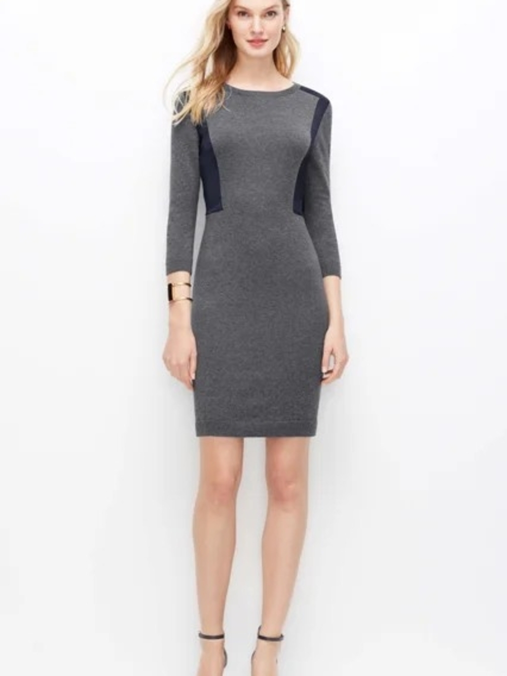 Ann Taylor Gray Knit Sweater Dress with Black Panels